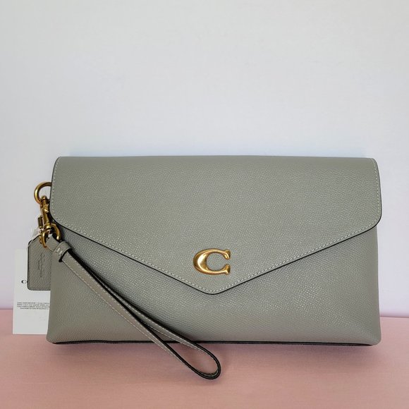 COACH Wyn Crossgrain Leather Clutch Wristlet- Dove Grey⭐ - Picture 1 of 16